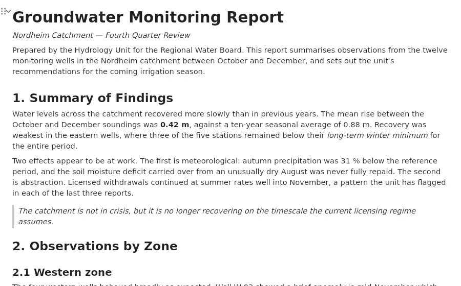 A report with headings, a quotation and a link.